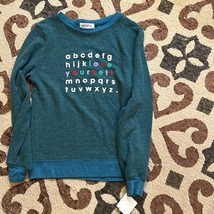 Wildfox kids - ABC love yourself sweatshirt- size small 6/6X - teal - wildfox!